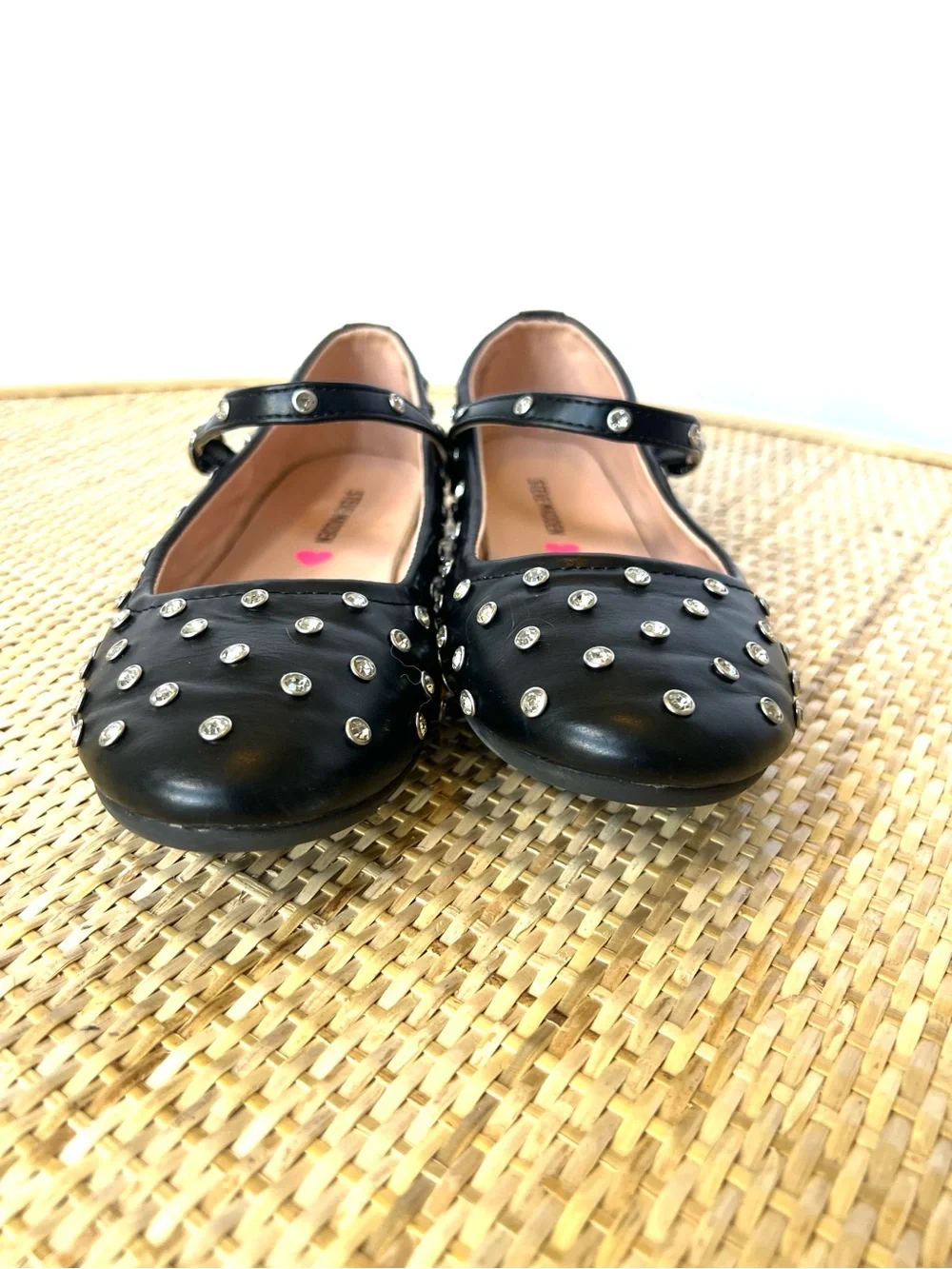 Steve Madden Jvinetar black Mary Jane flat vegan leather rhinestone studs Girl 3